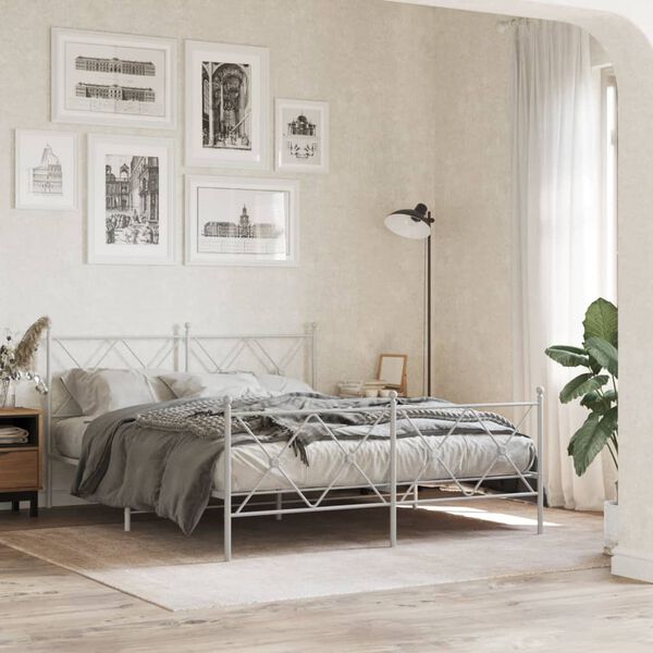 vidaXL Estrutura de cama com cabeceira e p&eacute;s 160x200 cm metal branco