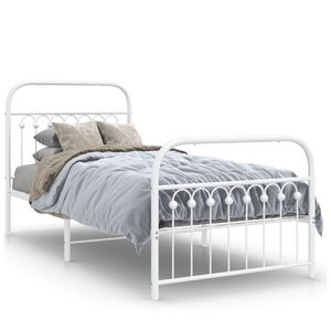 vidaXL Estrutura de cama com cabeceira e p&eacute;s 90x200 cm metal branco
