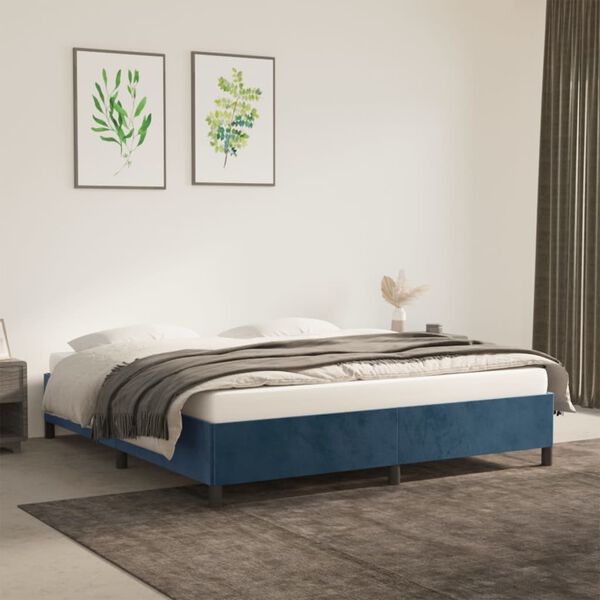 vidaXL Estrutura de cama sem colch&atilde;o 160x200 cm veludo azul-escuro