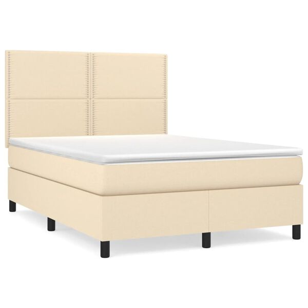 vidaXL Cama com molas/colch&atilde;o 140x190 cm tecido cor creme