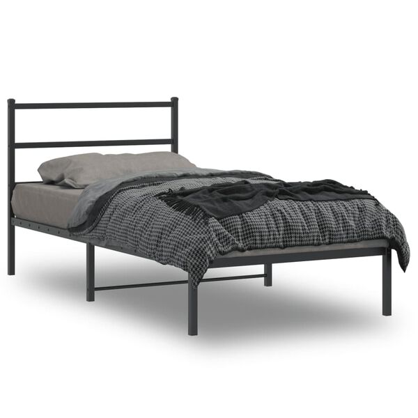 vidaXL Estrutura de cama com cabeceira 107x203 cm metal preto