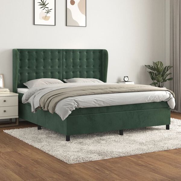 vidaXL Cama com molas/colch&atilde;o 180x200 cm veludo verde-escuro