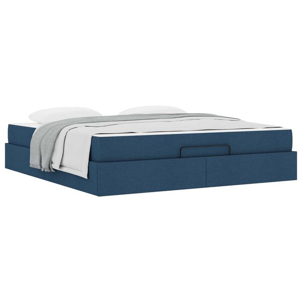 vidaXL Estrutura de cama com colch&atilde;o com colch&atilde;o 2 pcs Azul tecido