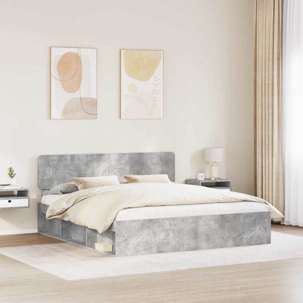 vidaXL Estrutura da Cama com cabeceira Concreto 200 x 200 cm