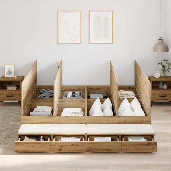 vidaXL Estrado de cama com arruma&ccedil;&atilde;o com gaveta carvalho artisiano