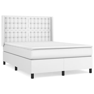 vidaXL Cama com molas/colch&atilde;o 140x190 cm couro artificial branco
