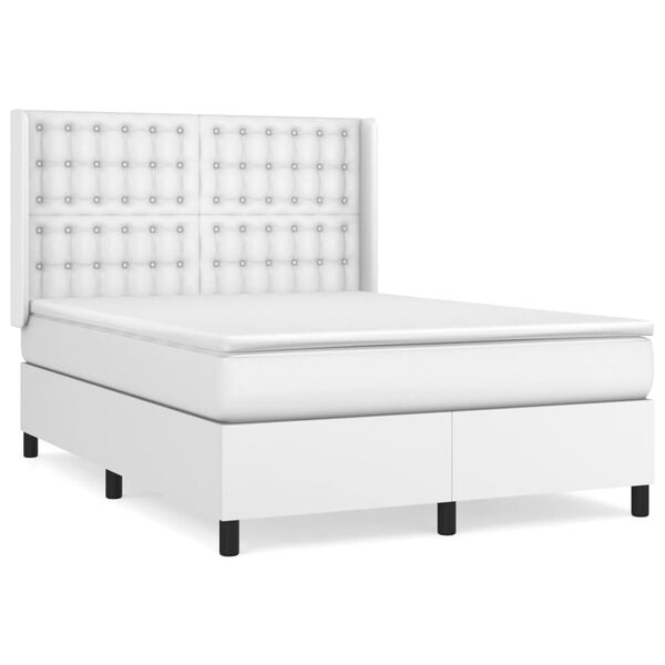 vidaXL Cama com molas/colch&atilde;o 140x190 cm couro artificial branco