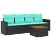 vidaXL 5 pcs conjunto de sof&aacute;s p/ jardim c/ almofad&otilde;es vime PE preto
