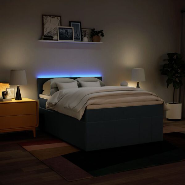 vidaXL Cama com molas/colch&atilde;o 140x200 cm tecido azul