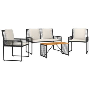 vidaXL Conjunto de M&oacute;veis para Exterior 4 unid. Preto e Branco Creme