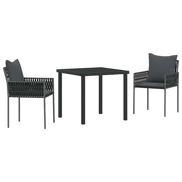 vidaXL Conjunto de Jantar para Jardim 3 pcs Preto e Cinza Rattan de PE