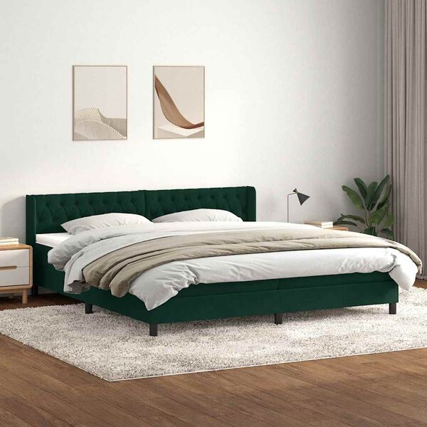 vidaXL Cama com molas colch&atilde;o 200x210 cm veludo verde-escuro