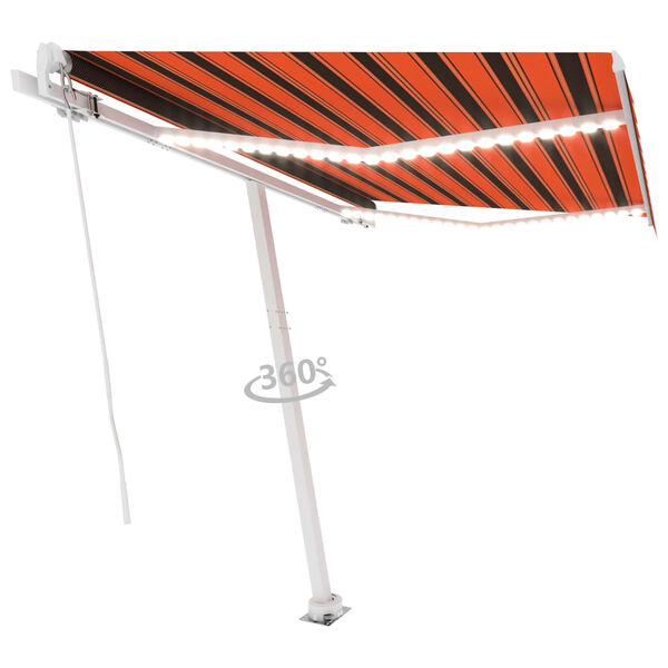 vidaXL Toldo retr&aacute;til manual com LED 300x250 cm laranja e castanho