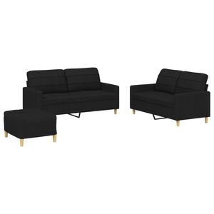 vidaXL 3 pcs conjunto de sof&aacute;s com almofad&otilde;es tecido preto