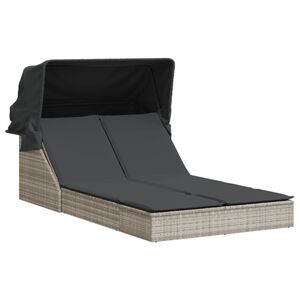 vidaXL Espregui&ccedil;adeira dupla c/ toldo e almofad&otilde;es vime PE cinza-claro