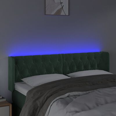 vidaXL Cabeceira cama c/ luzes LED veludo 147x16x78/88 cm verde-escuro