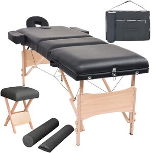 vidaXL Mesa massagem dobr&aacute;vel 3 zonas + banco 10 cm espessura preto