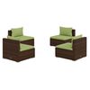 vidaXL 4 pcs conjunto lounge jardim c/ almofad&otilde;es vime PE castanho