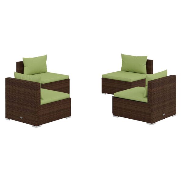 vidaXL 4 pcs conjunto lounge jardim c/ almofad&otilde;es vime PE castanho