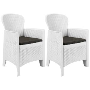 vidaXL Cadeiras jardim c/ almofad&atilde;o 2 pcs pl&aacute;stico branco aspeto vime