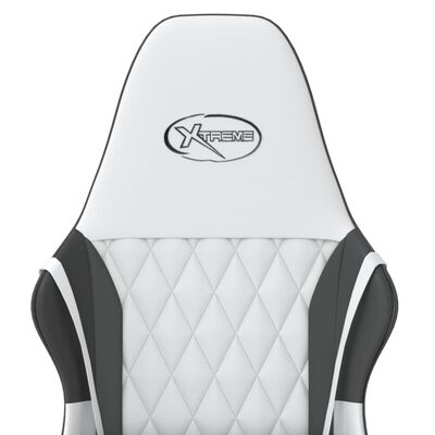 vidaXL Cadeira gaming massagens couro artificial branco e preto