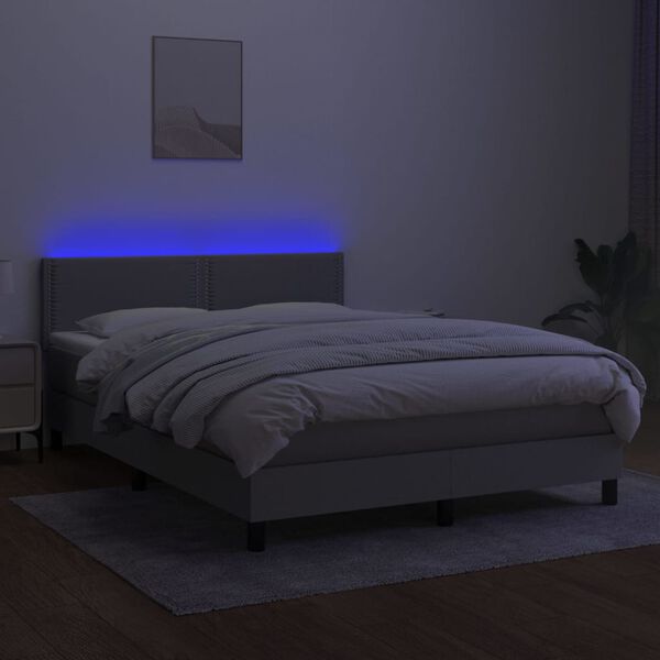 vidaXL Cama box spring c/ colch&atilde;o e LED 140x190 cm tecido cinza-claro