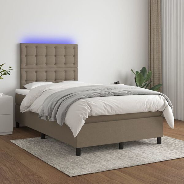 vidaXL Cama box spring colch&atilde;o/LED 120x200cm tecido cinza-acastanhado