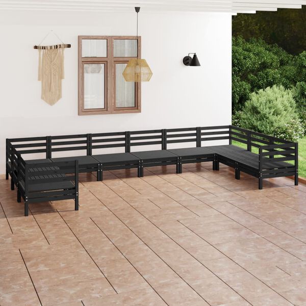vidaXL 10 pcs conjunto lounge de jardim pinho maci&ccedil;o preto