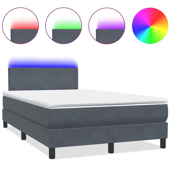 vidaXL Cama box spring c/ colch&atilde;o e LED 120x220 cm veludo cinzento-escuro