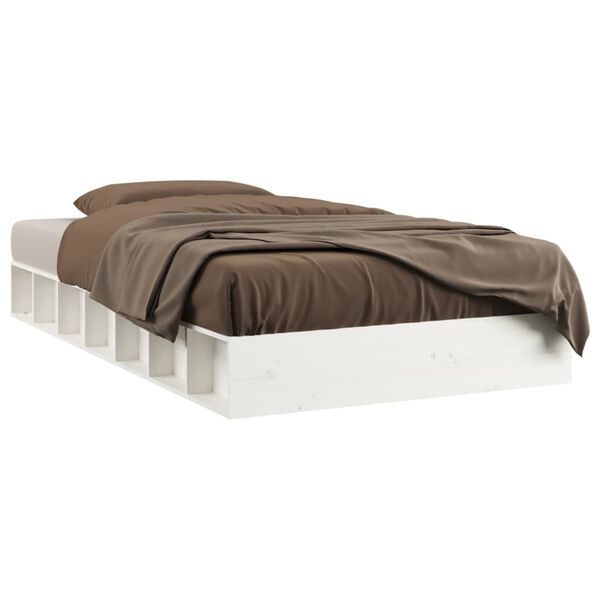 vidaXL Estrutura de cama casal 135x190 cm madeira maci&ccedil;a branco