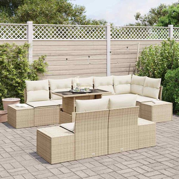 vidaXL Conjunto de Sof&aacute; de Jardim 9 pcs Bege Rattan Sint&eacute;tico