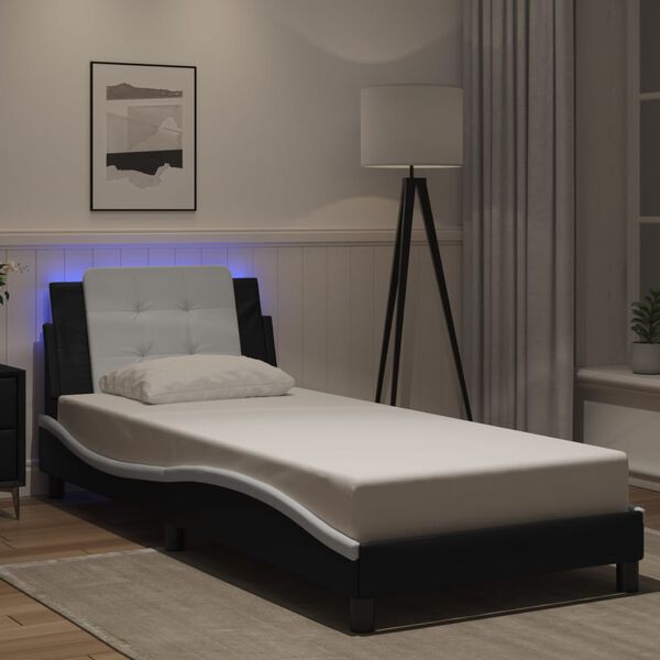 vidaXL Estrutura de cama com LED sem colch&atilde;o Zadar 100x200cm preto/branco