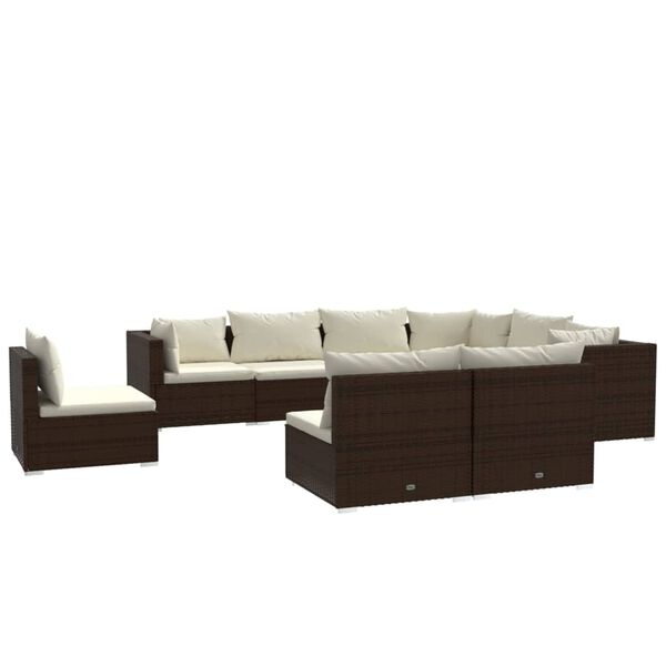 vidaXL 9 pcs conjunto lounge jardim c/ almofad&otilde;es vime PE castanho