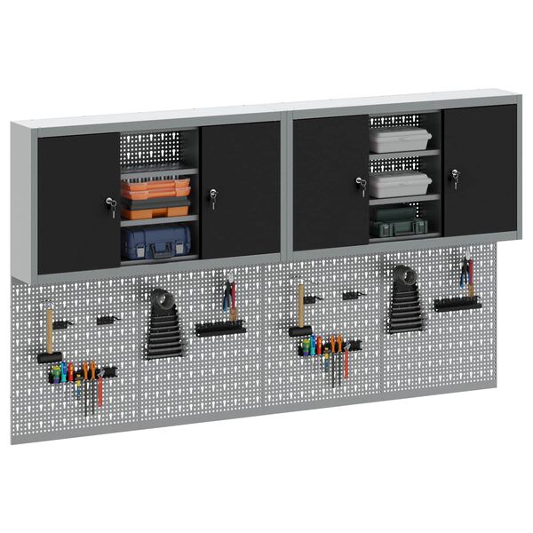 vidaXL Conjunto de Arm&aacute;rios de Ferramentas com prateleira 6 pcs Preto