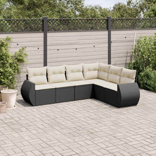 vidaXL 6 pcs conjunto sof&aacute;s de jardim c/ almofad&otilde;es vime PE preto