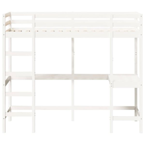 vidaXL Cama alta com secret&aacute;ria 90x190 cm pinho maci&ccedil;o branco