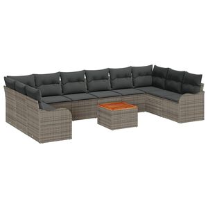 vidaXL Conjunto de Sof&aacute; de Jardim com almofada 10 pcs Cinzeto vime PE