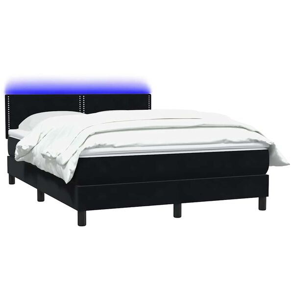 vidaXL Cama box spring c/ colch&atilde;o e LED 160x220 cm veludo preto