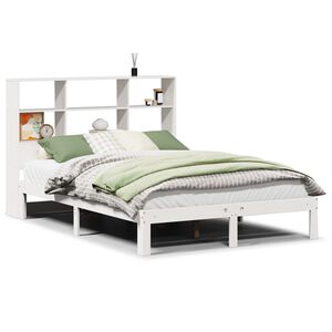 vidaXL Cama com estante sem colch&atilde;o 140x190 cm pinho maci&ccedil;o branco