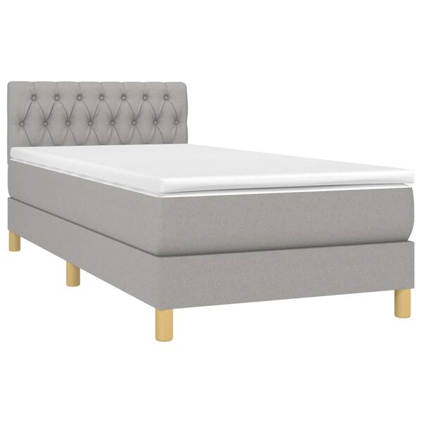 vidaXL Cama box spring c/ colch&atilde;o e LED 90x190 cm tecido cinza-claro