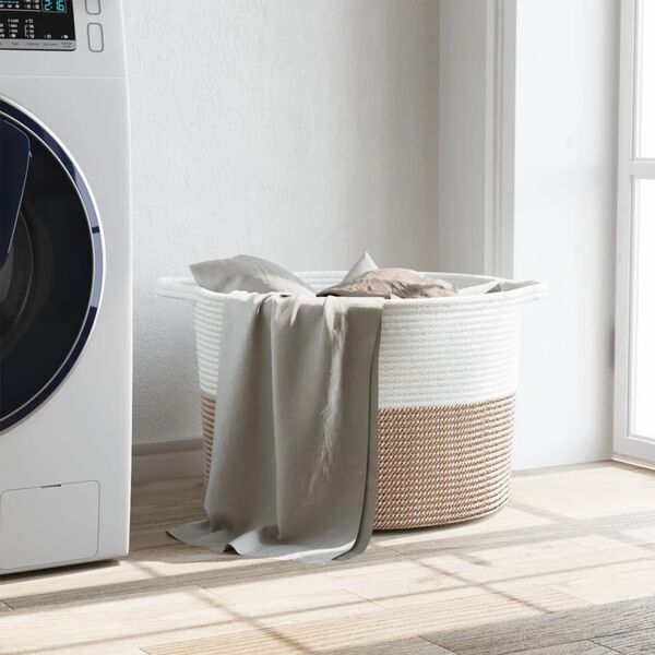 vidaXL Cesto de arrumação Ø55x36 cm algodão castanho e branco