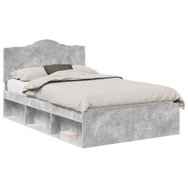 vidaXL Estrutura da Cama com cabeceira Cinza Concreto 135 x 190 cm