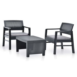 vidaXL Conjunto lounge para jardim 3 pcs pl&aacute;stico antracite