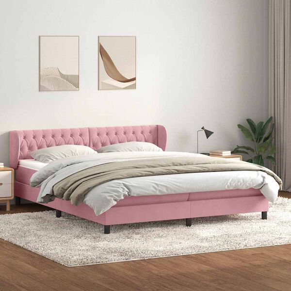 vidaXL Cama com molas colch&otilde;es 200x210 cm veludo rosa