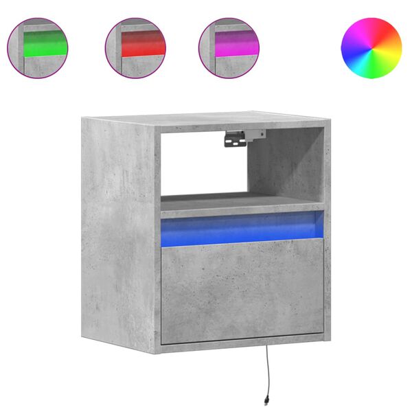 vidaXL Mesas de cabeceira de parede c/ luzes LED 2pcs cinzento cimento