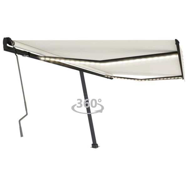 vidaXL Toldo retr&aacute;til manual com LED 400x350 cm cor creme