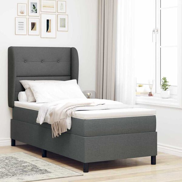 vidaXL Cama Box com colch&atilde;o Cinzento escuro 90 x 200 cm tecido