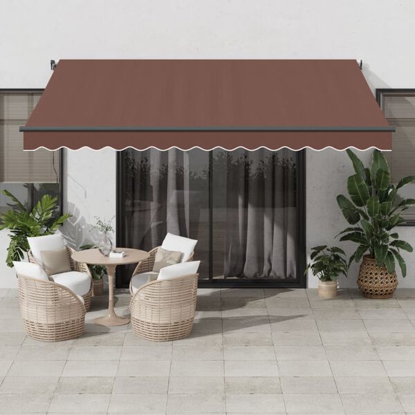 vidaXL Toldo retr&aacute;til manual com luzes LED 400x350 cm castanho