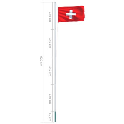 vidaXL Bandeira da Suíça com mastro de alumínio 6,2 m