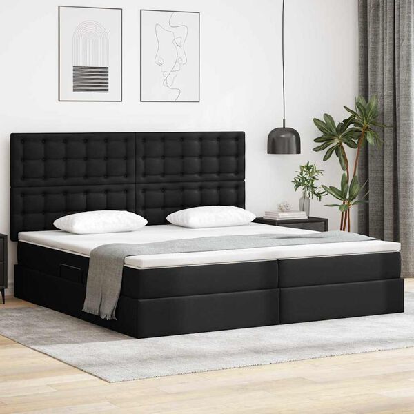 vidaXL Cama com Armazenamento Preto 200 x 200 cm Couro Sint&eacute;tico